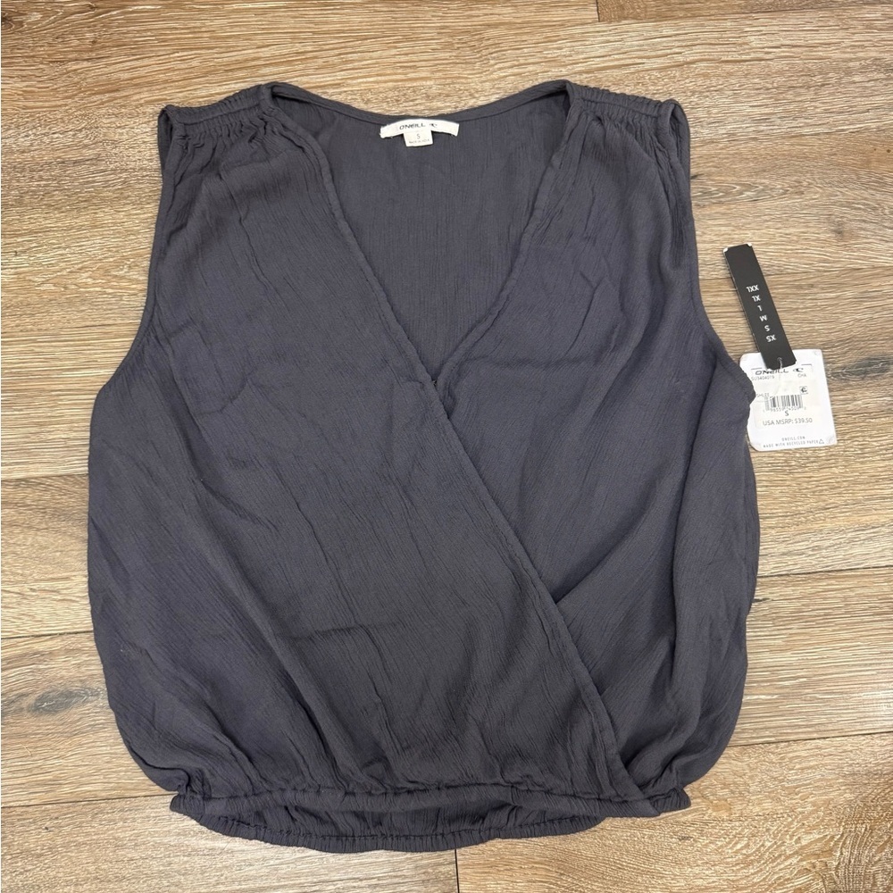 O'Neill Charcoal Sleeveless Wrap Blouse